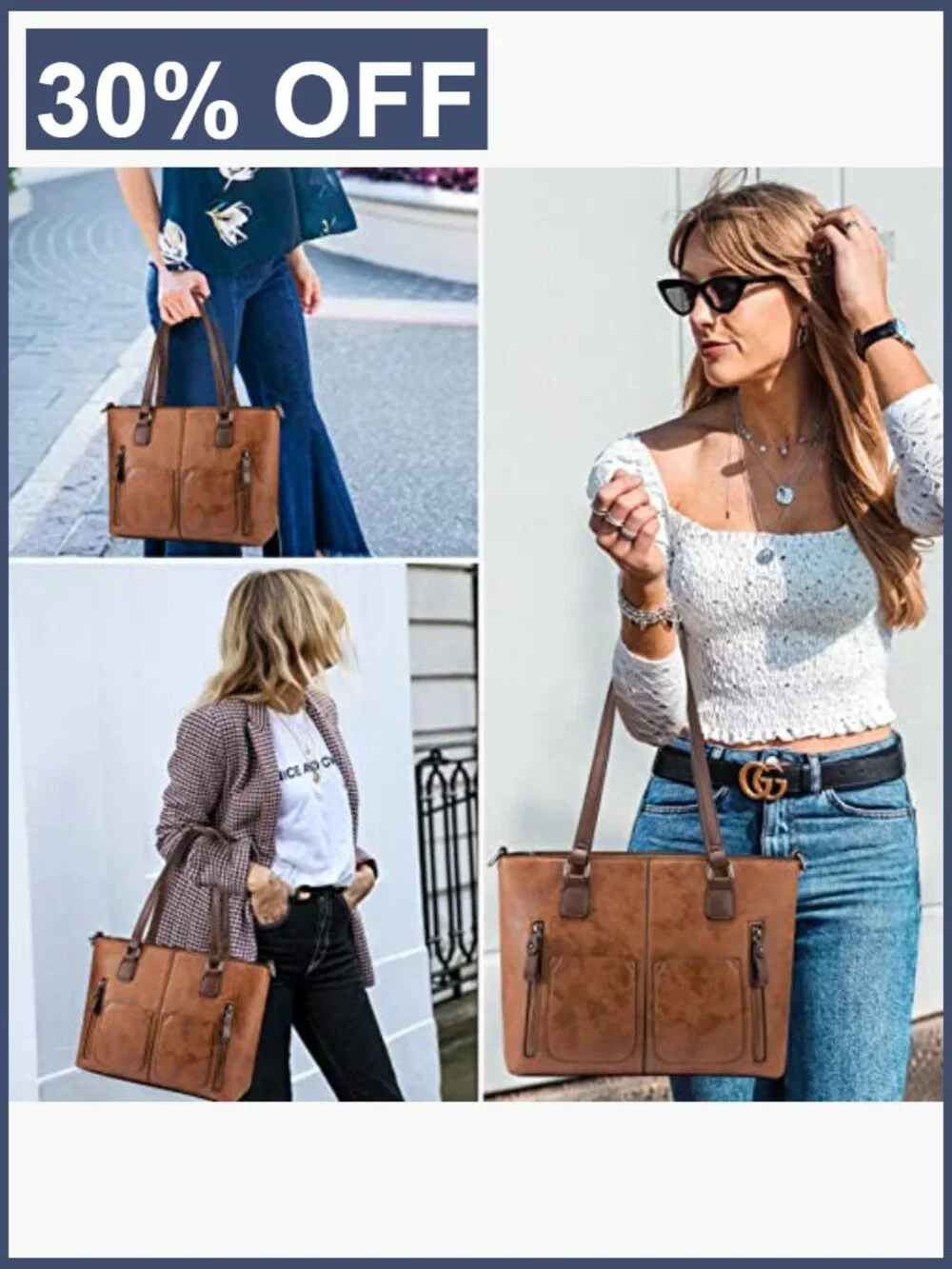 Retro Faux Leather Tote Hobo Bag with Multiple Pockets, Work Shoulder Handbag,